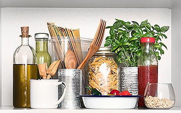 A kitchen pantry with fresh food