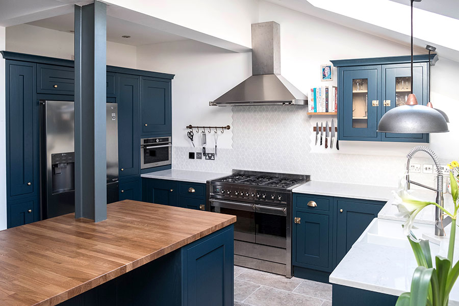 Blue shaker style kitchen