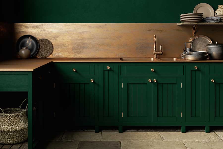 Emerald Green painted shaker kitchen design
